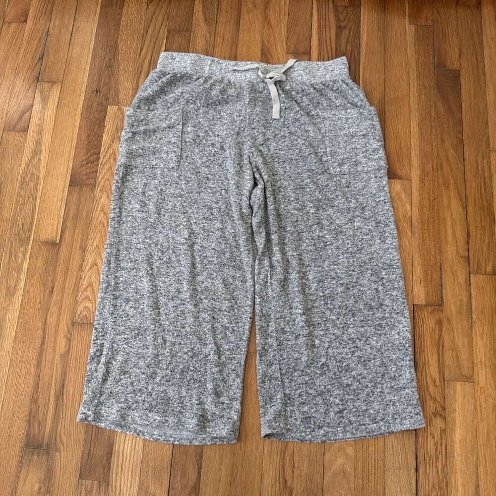 La Cera Pants Women's Wide Leg Crop Lounge Gray Stretchy Drawstring PJ Size XL